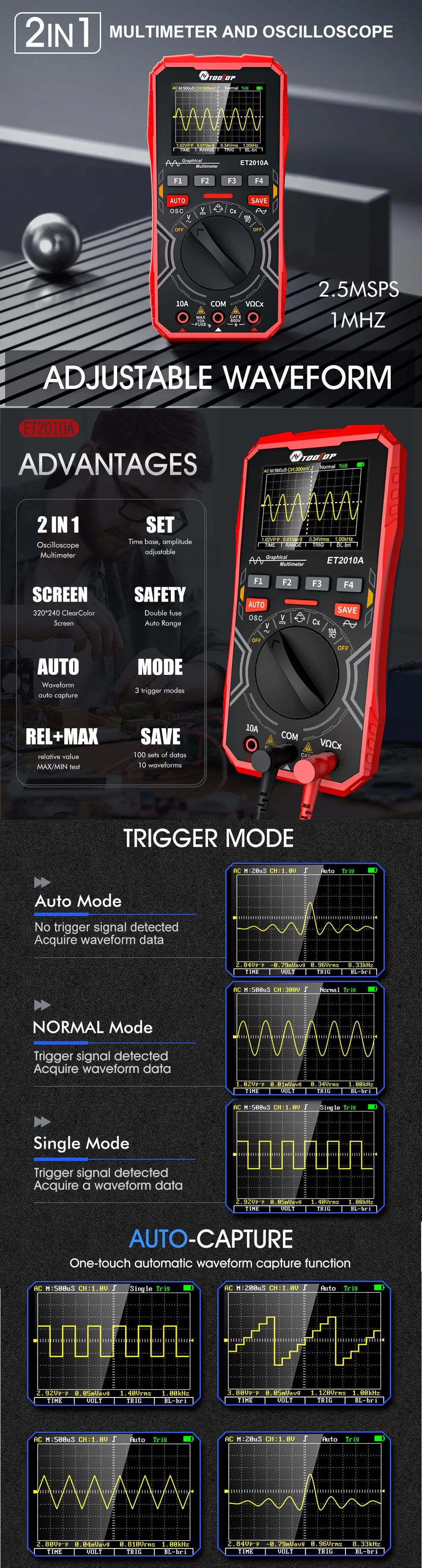 Multimetro, Osciloscopio LCD Digital Multifuncion ET2010